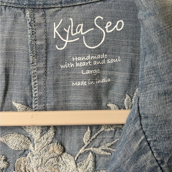Kyla Seo Embroidered Chambray Laramie Jacket Dress Handmade India Boho Size L - Picture 2 of 12